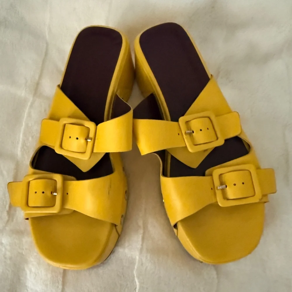 Staud Remi Platform Leather Buckle Sandals - Yellow 39 9 - Picture 9 of 10